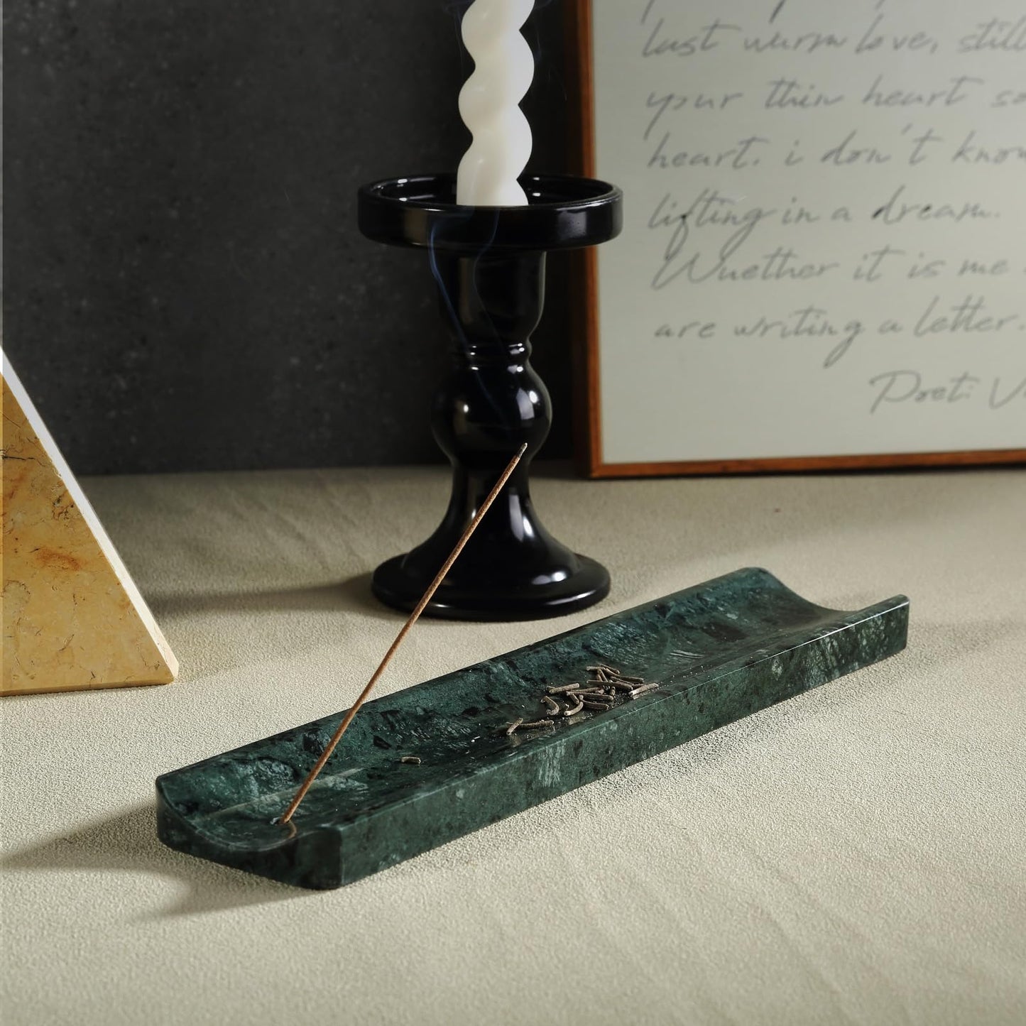 Koville Marble Incense Holder, Incense Holder for Sticks, Incense Sticks Holder Ash Catcher for Meditation Yoga SPA, Natural Stone Incense Burner, Home Table Decor (Green)