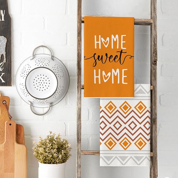 Artoid Mode Orange Stripes Home Sweet Home Boho Kitchen Towels Dish Towels