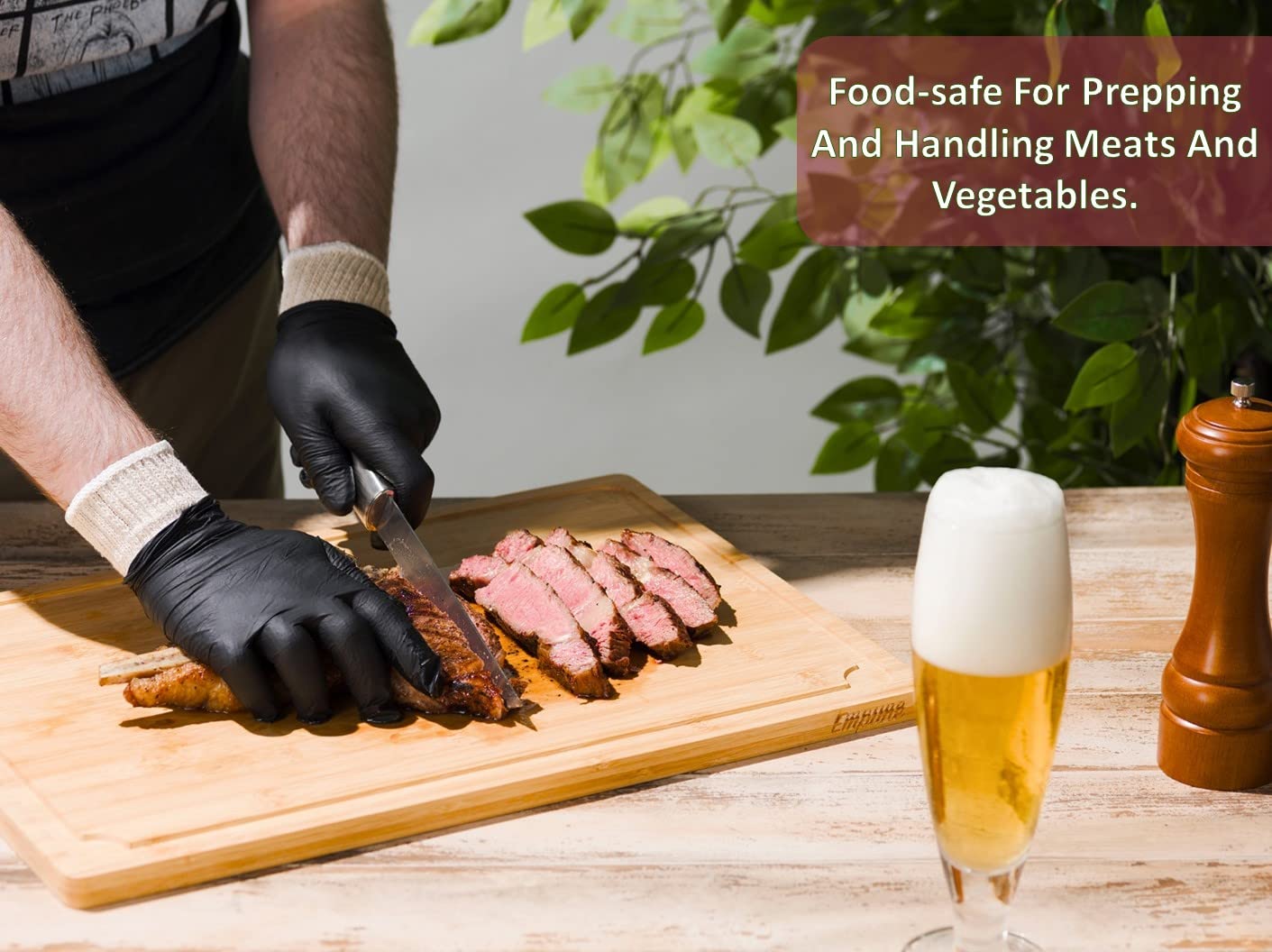Nechtik BBQ Gloves disposable - 4 Cotton Glove Liners and 100 Disposable Gloves, Machine Washable Cotton Liners - Powder Free Latex Free, Black Nitrile Gloves