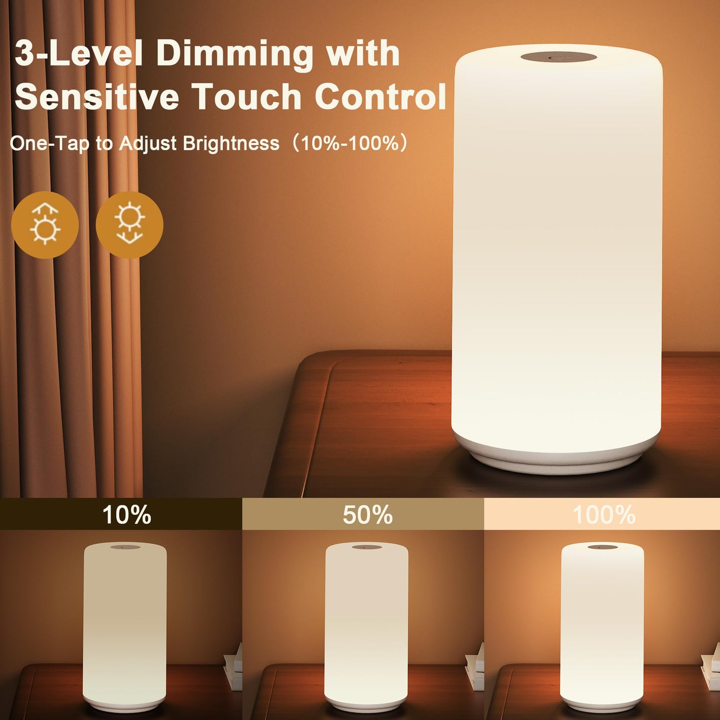 Touch Bedside Table Lamp, [RGB Mode] 3 Way Dimmable Warm White Lights for Bedroom, Multi-Color Smart Nightstand Lamp Desktop LED Lamp for Living Room Home Gifts