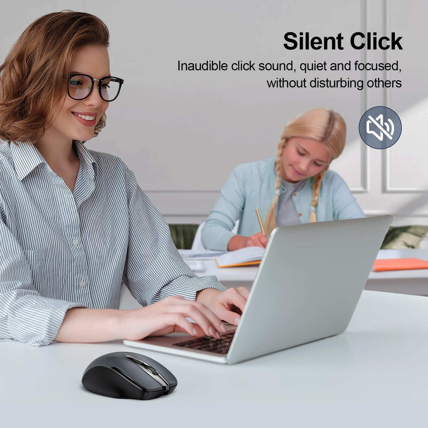 TECKNET Wireless Mouse Rechargeable, 2.4G USB-A Silent Mouse, Quiet Click, 6 Adjustable 4800 DPI, Cordless Computer Mice, Ergonomic Mice for Laptop, 6 Buttons for Chromebook, Ergo Grip - Black