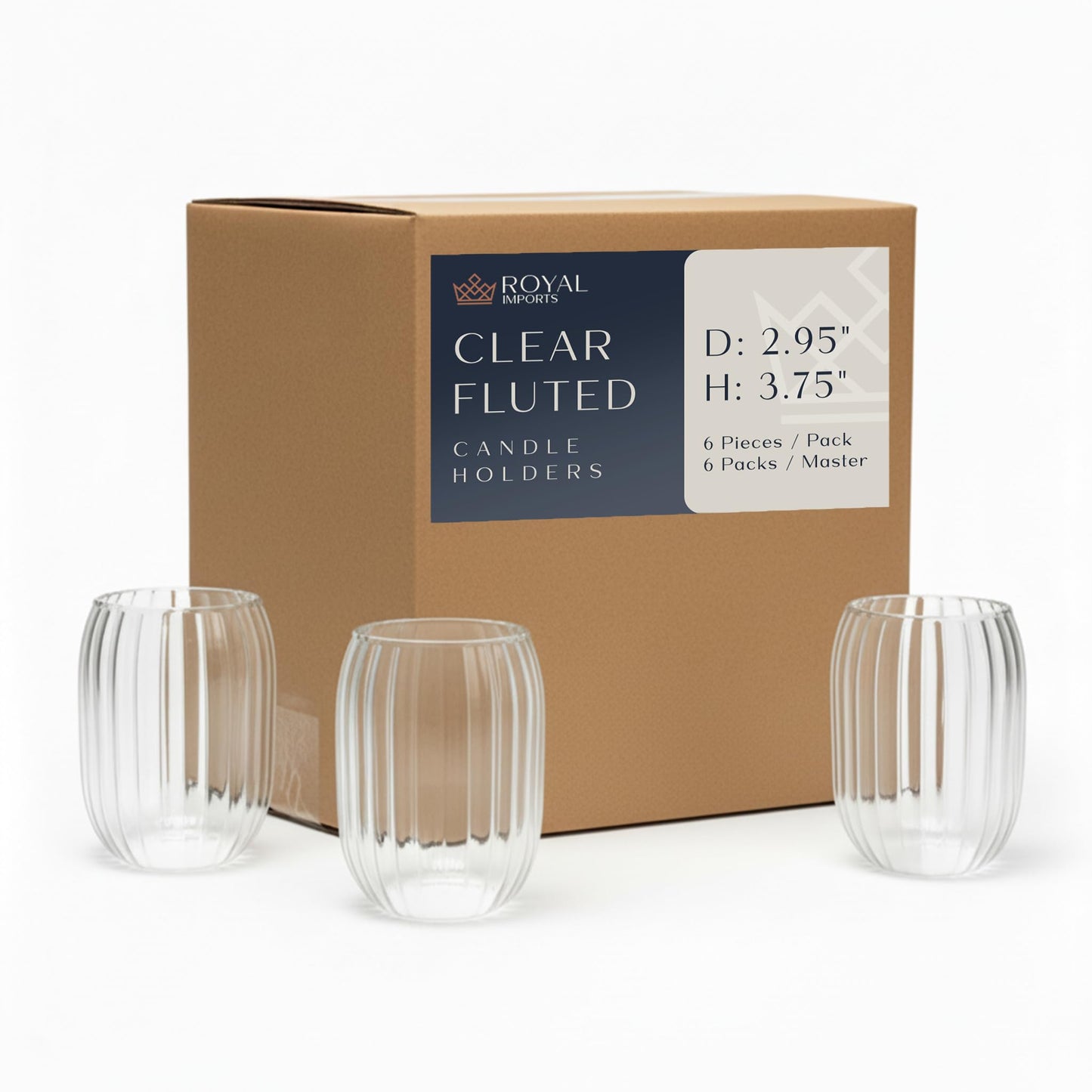 Votive Candle Holder Set of 6 | Fluted Oval Votives & Tealights Glass Candle Holders for Weddings, Centerpieces & Home Décor - Royal Imports
