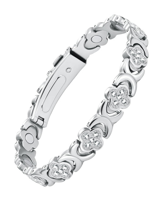 Jecanori Magnetic Bracelets for Women with Upgraded 3800 Gauss Magnets, Four-Leaf Clover Stainless Steel Bracelets for Women, Jewelry Gifts