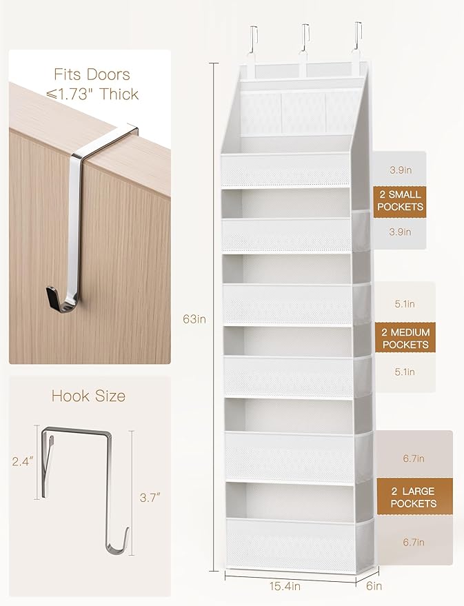 Criusia Over the Door Organizer, Heavy-Duty 6-Shelf Hanging Storage