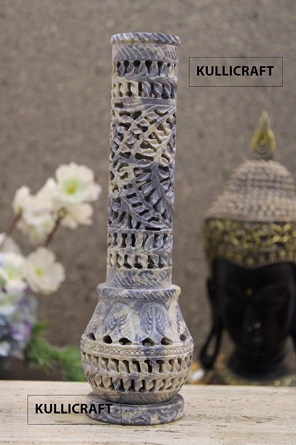 Marble Handmade Soapstone Incense Stick Holder and Scraping & Smudging Bowl for Gift. Decorative Home and Office Decor