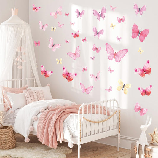 Watercolor Butterfly Wall Decals - 5sheets 40Pcs Colorful Butterflies Wall Stickers Butterfly Peel and Stick Wall Decals for Girls Bedroom Nursery Wall Décor
