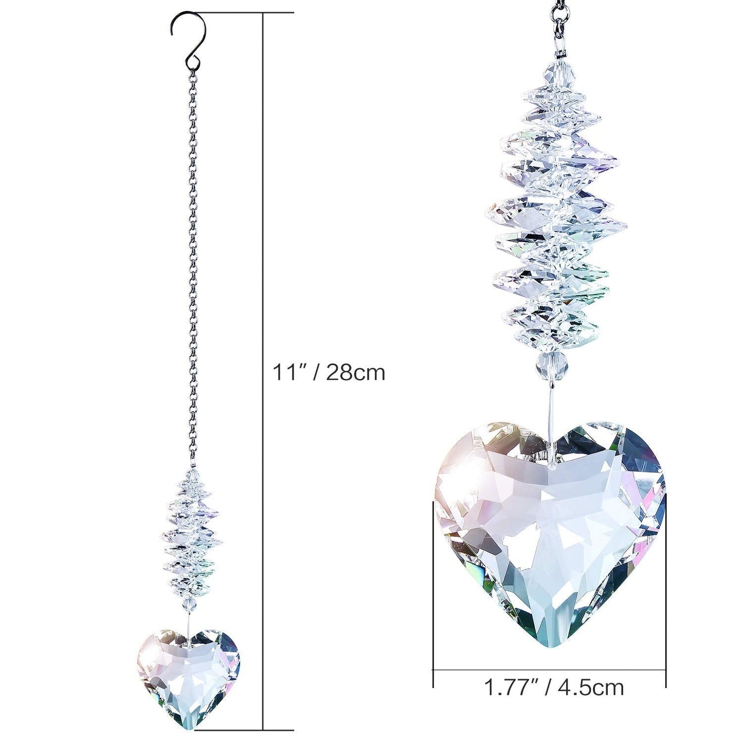 Shario 45mm Clear Glass Heart Crystal Ball Prism Pendant, Suncatcher for Windows, Outdoor Garden Hanging Décor, Gifts for Women, Mom