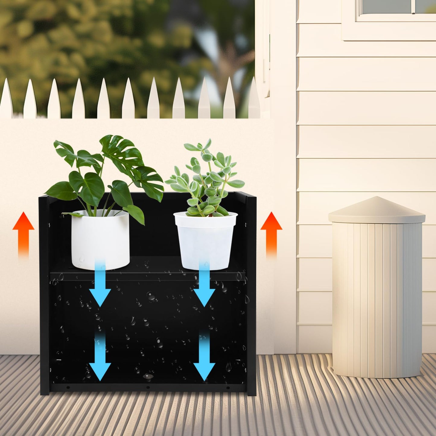HinLIaDa Metal Planter Boxes, Tall Outdoor/Indoor Planter Box, Rectangular Large Flowerpot with Drainage Holes, Heavy Duty Steel Flower Pot for Commercial Residential, Patio, Deck, Garden, Black