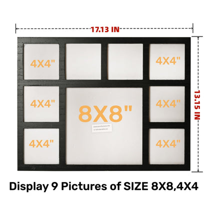 MONT PLEASANT Picture Frame Collage Family Photos Display 4x4 and 8X8-9 Openings Collage Picture Frame for Wall for Tabletop Stand Black Picture Frames Set for Home Decor Family Gifts