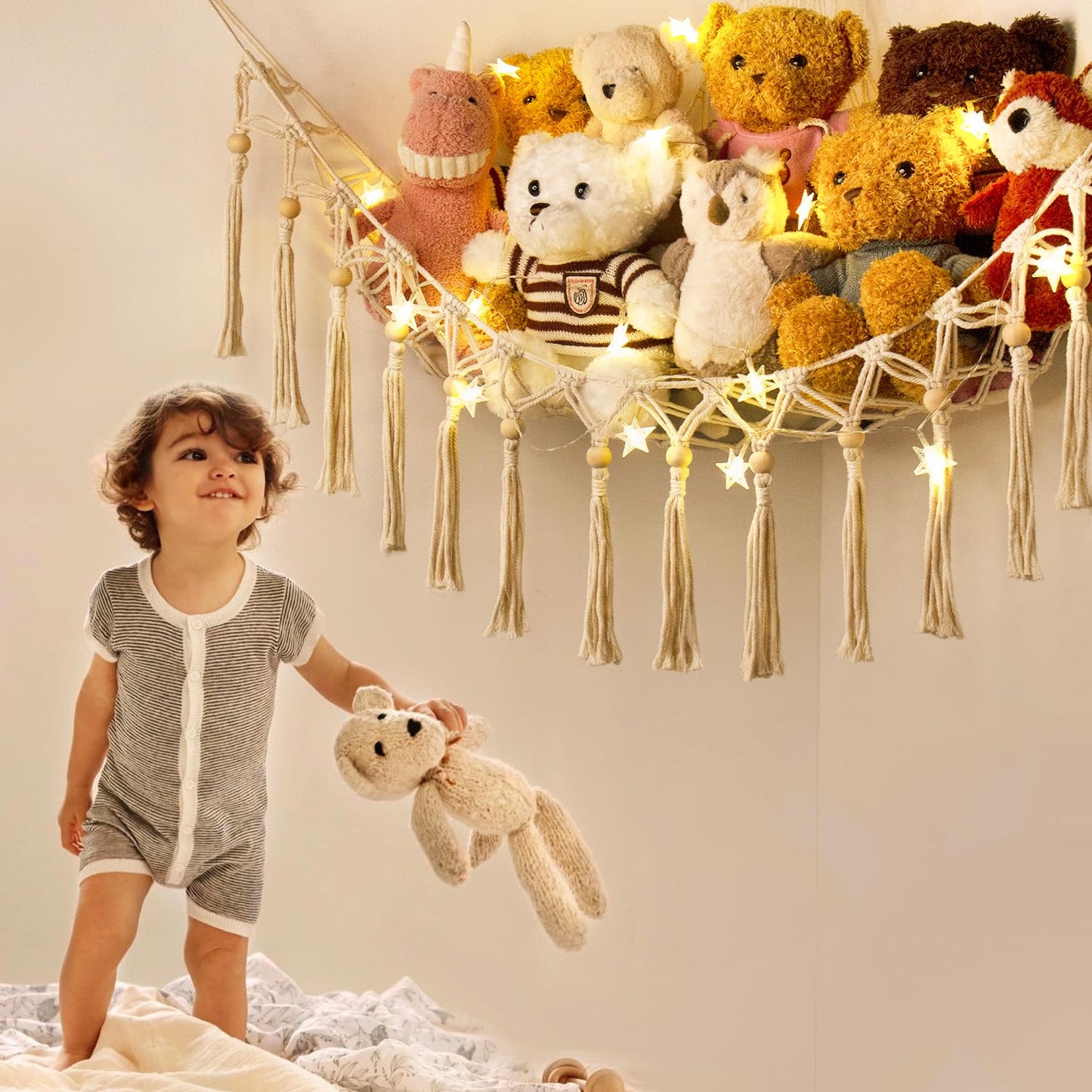 Teddy Hammock - Cuddly Toy Storage Hammock for Stuffed Animals - Teddy Net Bear Storage Hammocks for Soft Toys - Cute Plush Storage Net Nursery Preppy Room Decor Baby Kids Bedroom