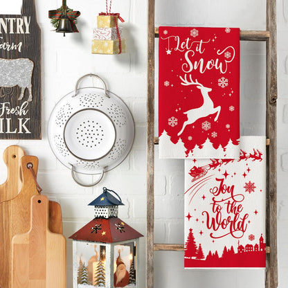 Artoid Mode Elk Merry Christmas Kitchen Towels and Dish Towels Red, 18 x 26 Inch Snow Winter Xmas Holiday Ultra Absorbent Drying Cloth Tea Towels for Cooking Baking Set of 4