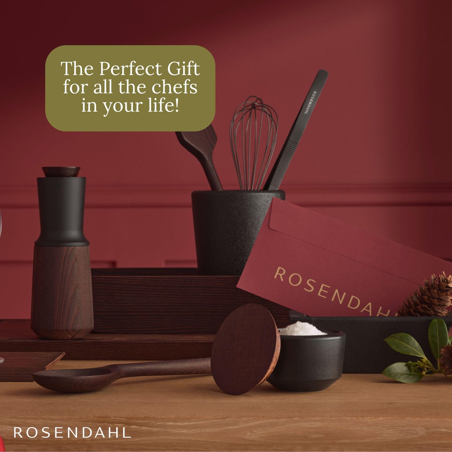 Rosendahl RÅ Salt Cellar with Ash Wood Lid - Black Ceramic, Rustic Stoneware with Cast Iron Look, Japandi Inspired Design, Stylish Addition to Your Table Setting