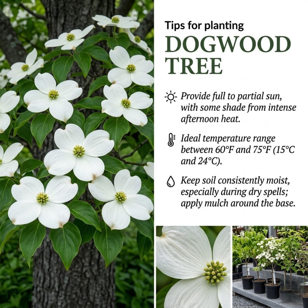 White Dogwood Tree Live Plant in Quart Pot, Flowering Dogwood Tree for Outdoor Garden, Ornamental Tree for Landscape, Yard or Garden Planting