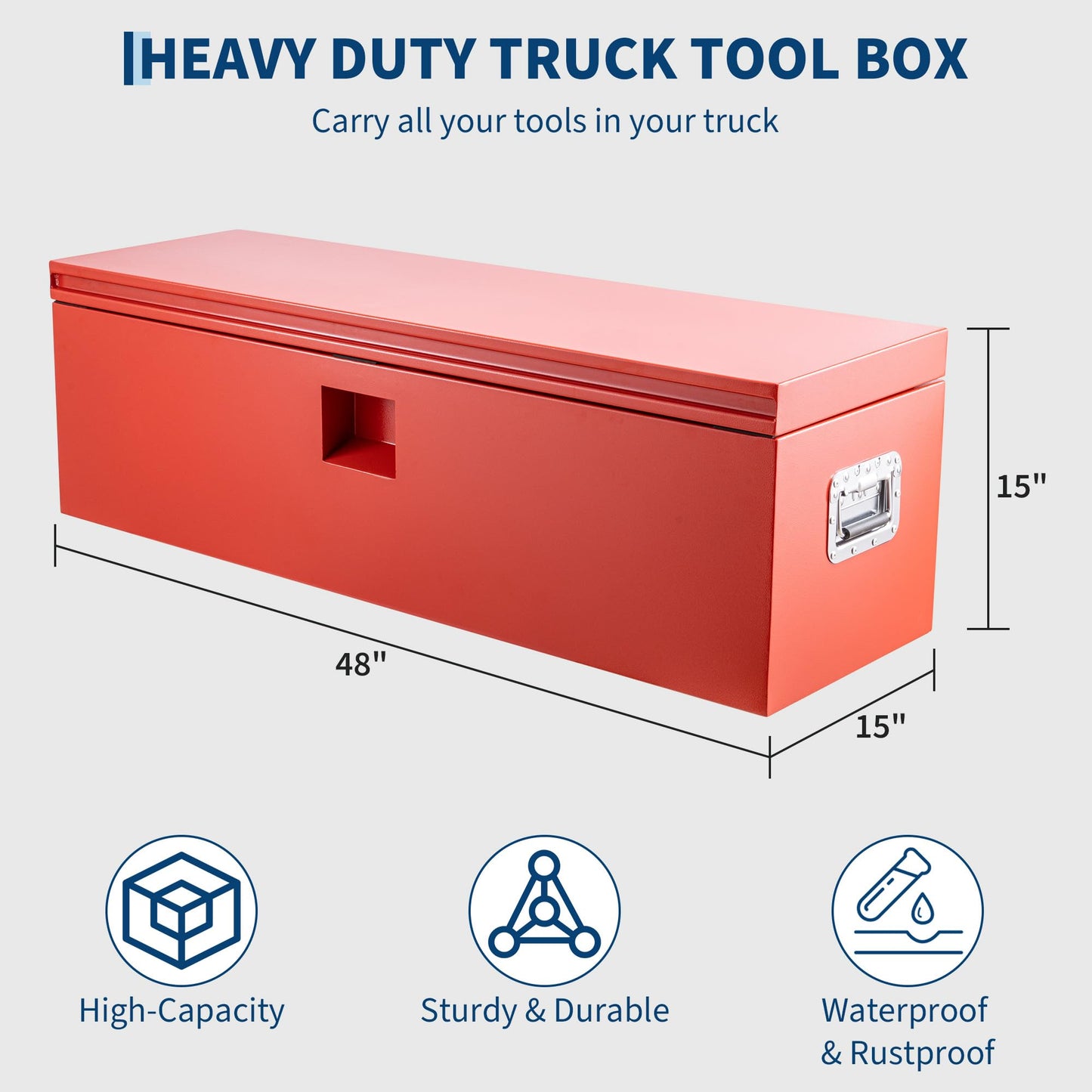 Garvee Steel Truck Tool Box Heavy Duty Truck Bed Toolbox w/Dual Lids, Lockable & Weatherproof, Fits for Pickup, Truck Bed, RV, Trailer