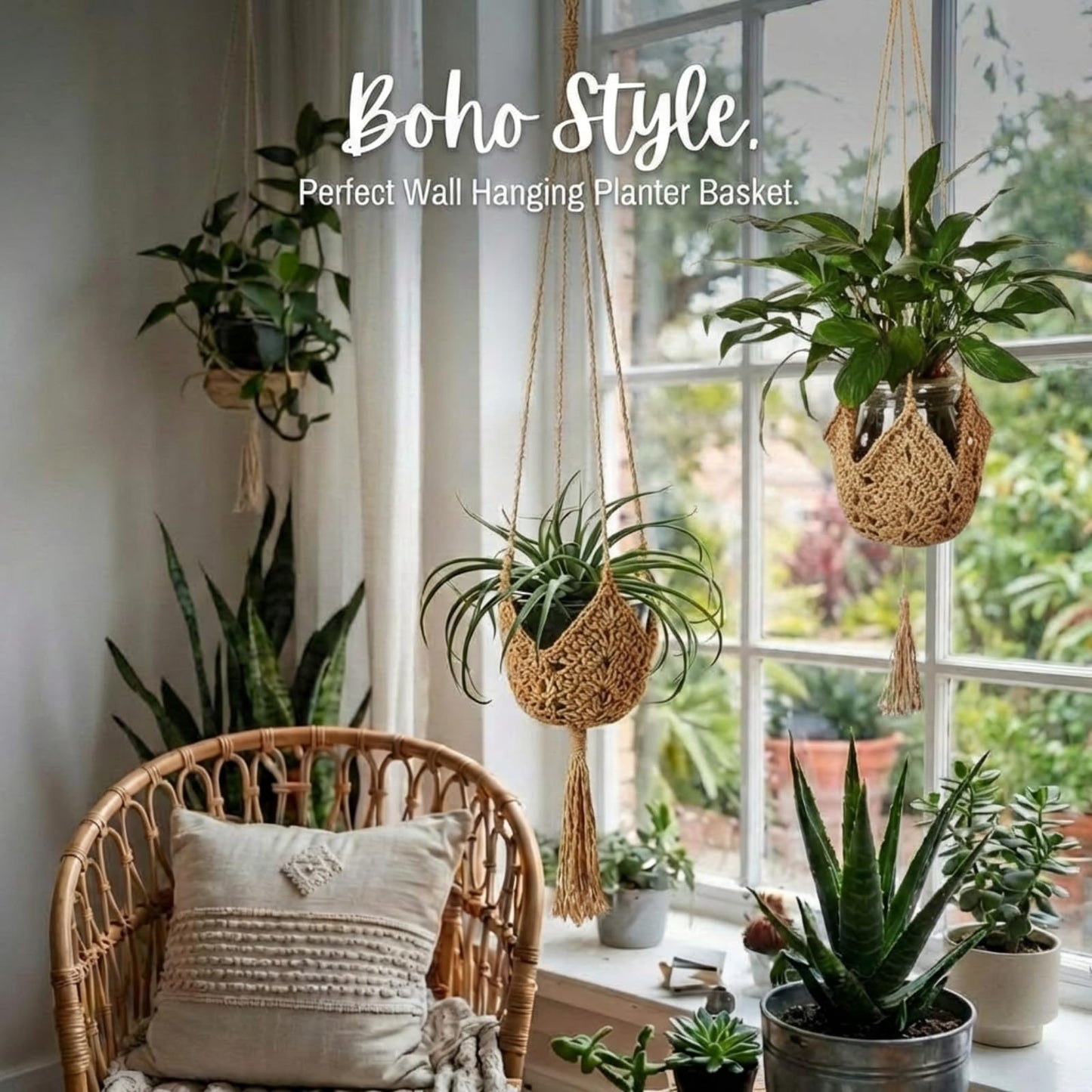 Shappy 2 Pack Jute Crochet Long Plant Hanger for 3 Inch to 12 Inch Pots, Macrame Plant Holder Rope with S Shaped Hooks for Halloween Home Decor (Brown)