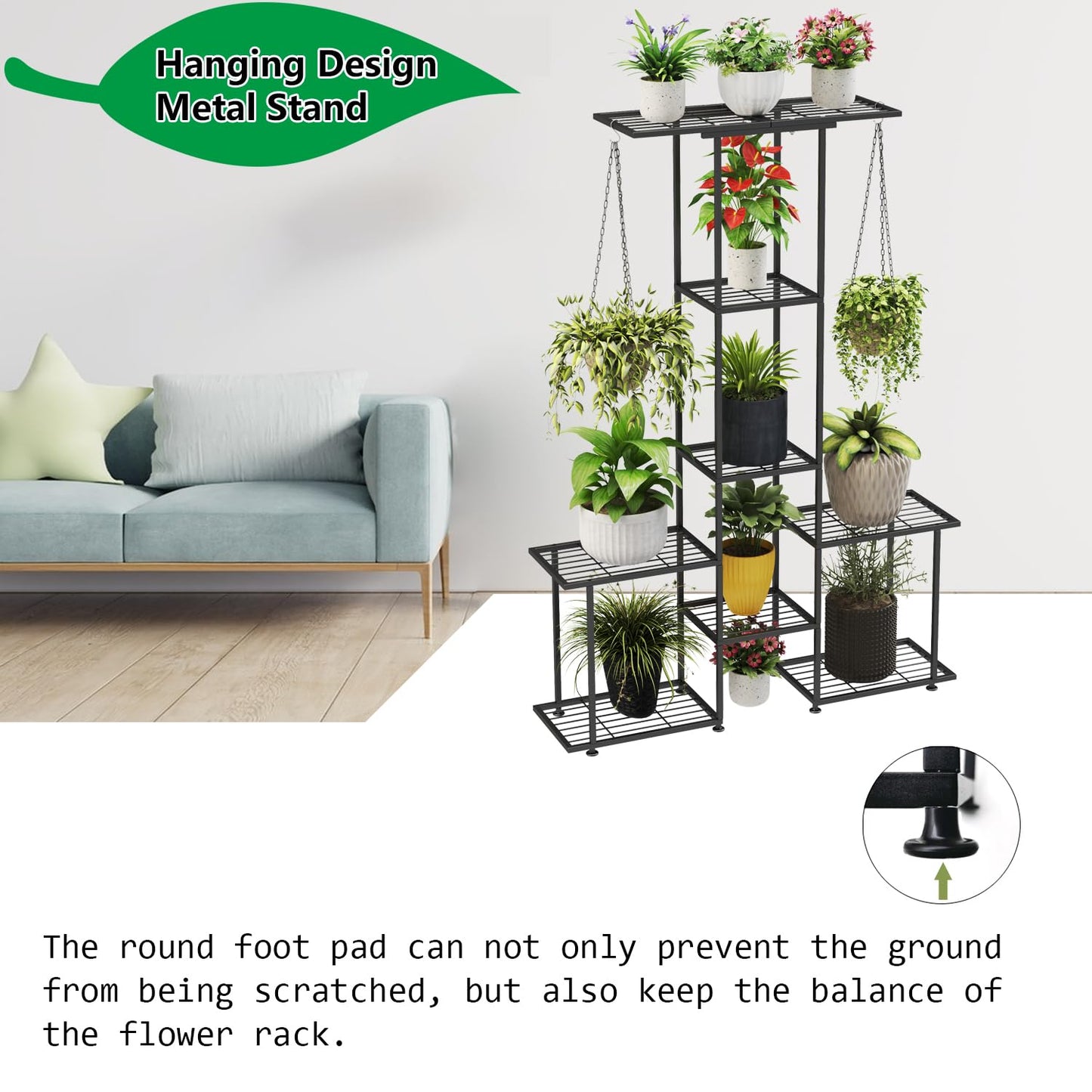 YUJCHMTZN Plant Stand Indoor Outdoor, Metal 6 Tier Tall Hanging Plant Shelf for Multiple Flower Planter Large Heavy Duty Ladder Plant Holder for Garden, Black (y-201)