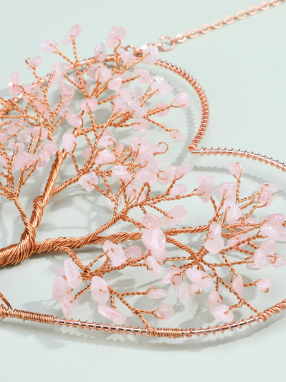 MANIFO Rose Quartz Crystal Tree Life Hanging Ornament Heart Healing Crystal Gemstone Hanging Decoration for Home Garden Window Wall Gifts