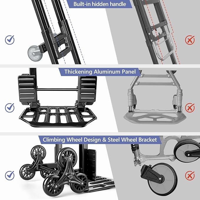 KEDSUM 3-in-1 Convertible Stair Climbing Dolly, 660LBS Heavy Duty Dolly Cart