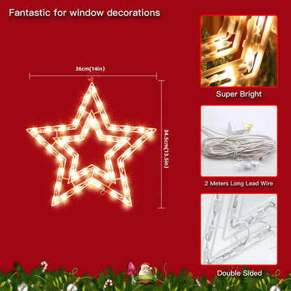 LAMPHOME 14Inch Christmas Star Light,Star Decoration Lights,Christmas Window Silhouette Lights,Double Side Sign Lamp Decoration for Holiday Indoor Wall Door Glass Decorations