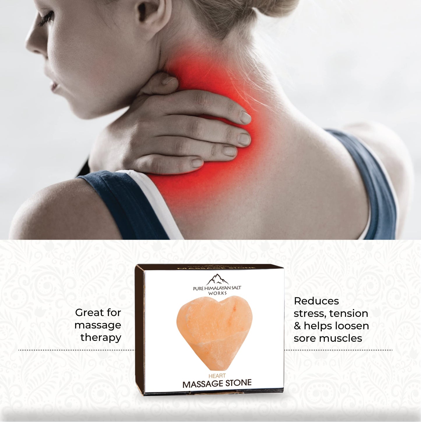 Pure Himalayan Salt Works Heart Massage Stone, Pink Crystal Hand-Carved Stone for Massage Therapy, Deodorant and Salt and Sugar Scrubs, 2.75” W x 3” H x 1.5” D (Pack of 6)