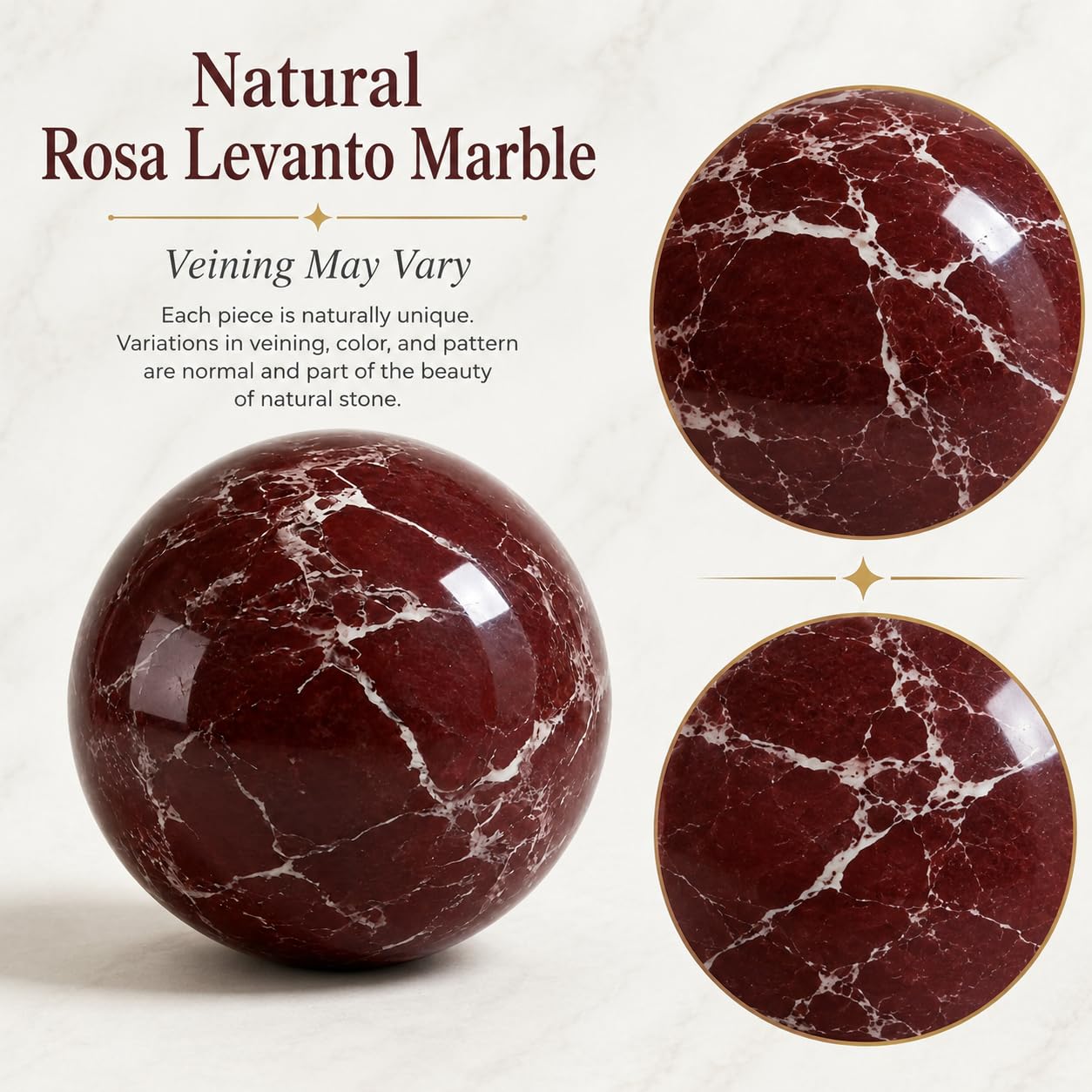 SIRIZEN-DIVING Rosa Levanto Marble Sphere, 8cm Natural Stone Orb