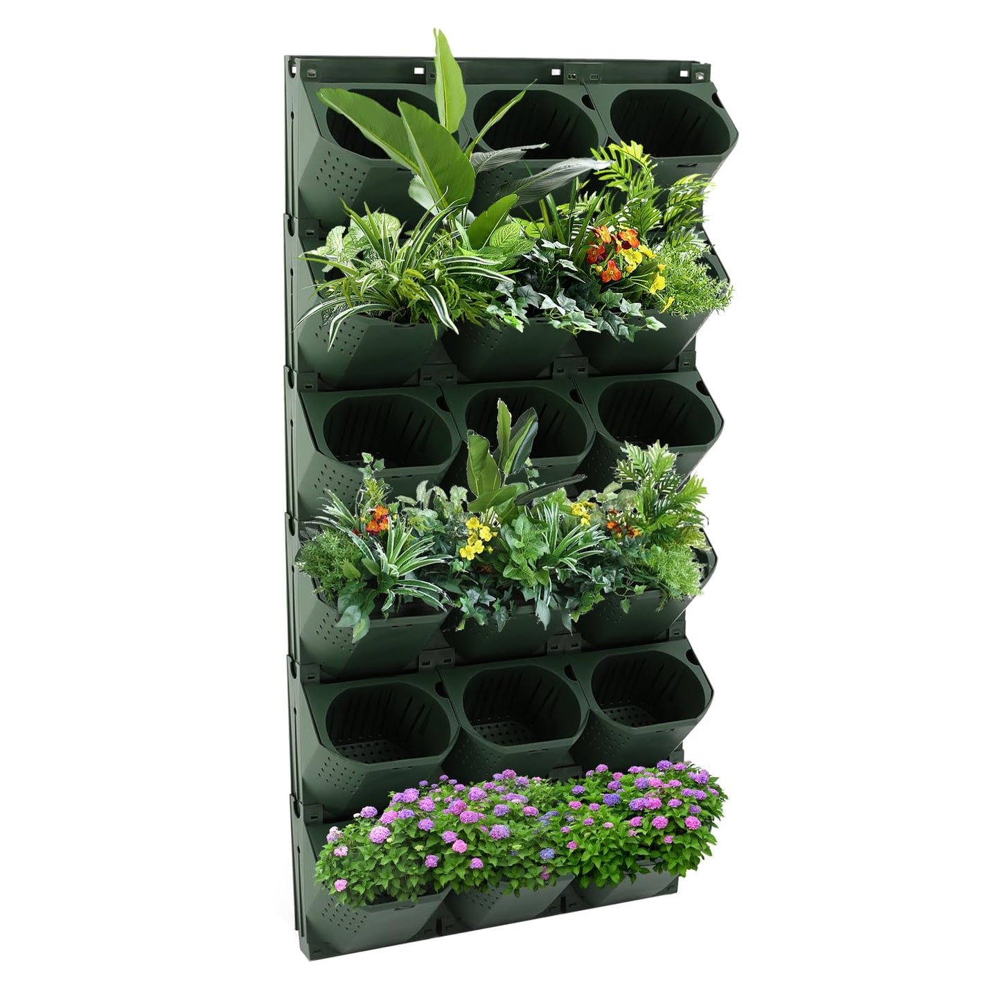 CRYBY Wall Planter, Wall-Mounted Flower Pot Holder Wall Hanging Planter with 36 Pots, Indoor and Outdoor Plant Holder Vase Vertical Wall Decor Plant Stand Vegetables Plant Hanger Box (Army Green)