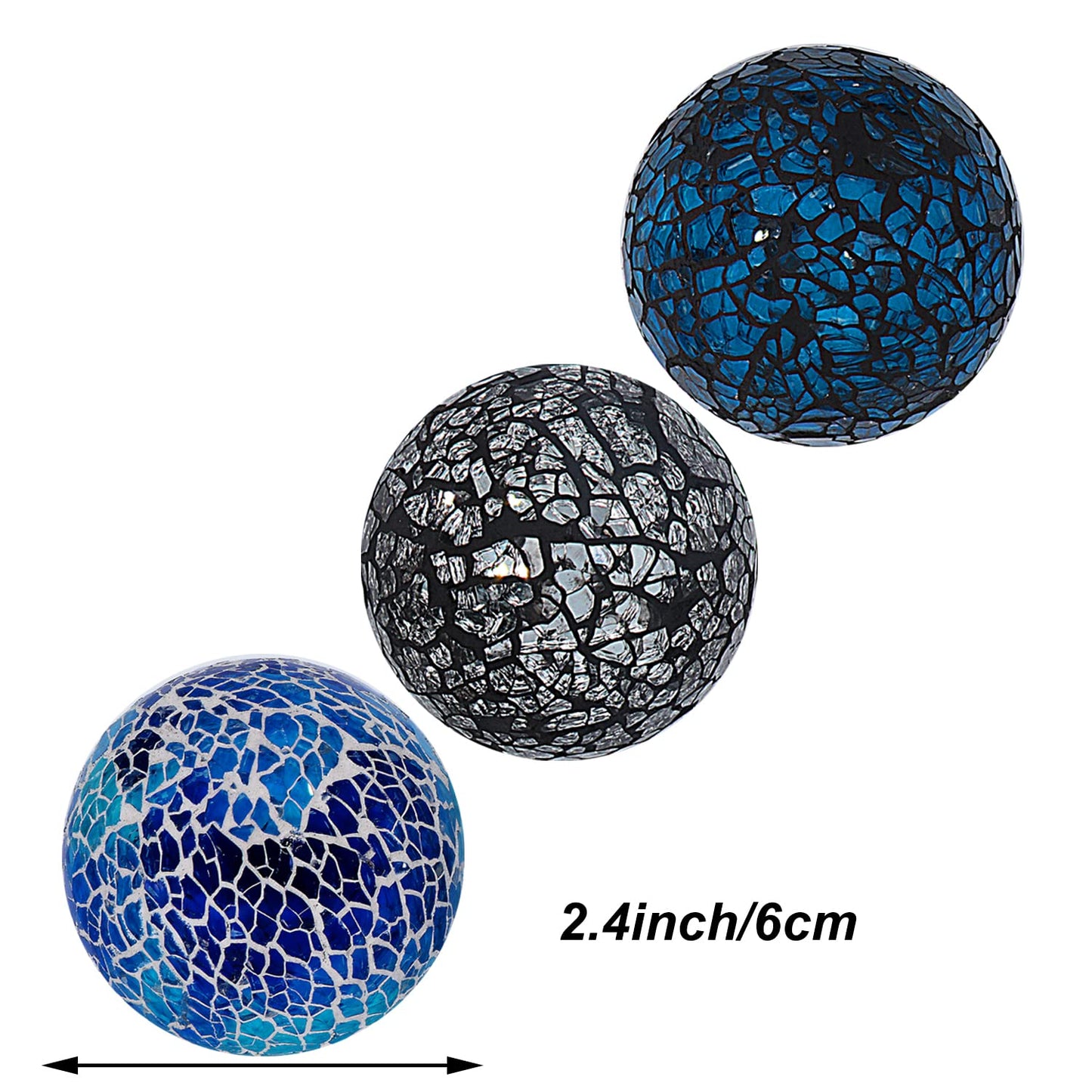 Kesywale 2.4 Inch Small Decorative Orbs Set of 6 Glass Mosaic Sphere Balls Centerpiece Glass Globe for Bowls, Vases and Dining Table Centerpieces Decor (A)