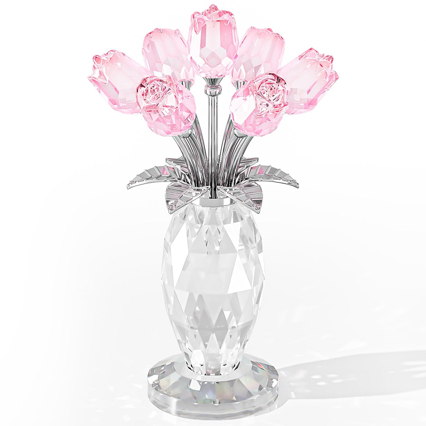Movdyka Glass Rose Flower Pink Bouquet Crystal Figurines Home Decor