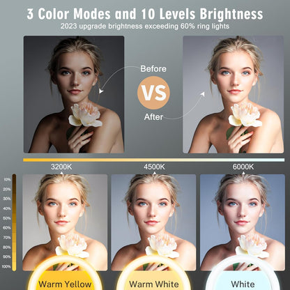 11.5 inch Ring Light with Tripod Stand & Phone Holder Tall 177cm/69.5",Large Professional Selfie Ring Lights for Phone,LED Standing Ringlight for Makeup,Video,Streaming,Youtube