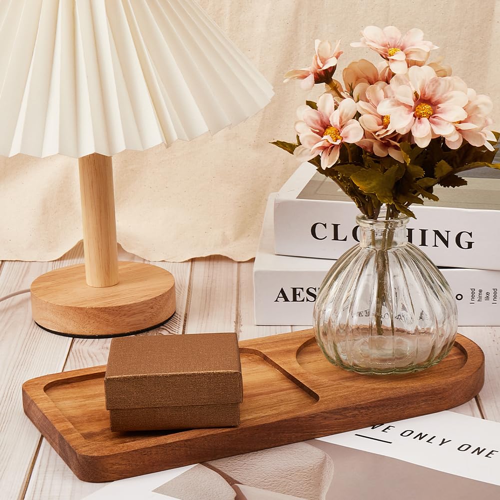 GORGECRAFT Arch Wood Tea Serving Tray Wooden Salt and Pepper Mill Tray Holder Bamboo Condiment Tea Serving Tray Grinder Rest for 2 Mills Accessories Tea Kitchen Storage Home Decor, Coconut Brown