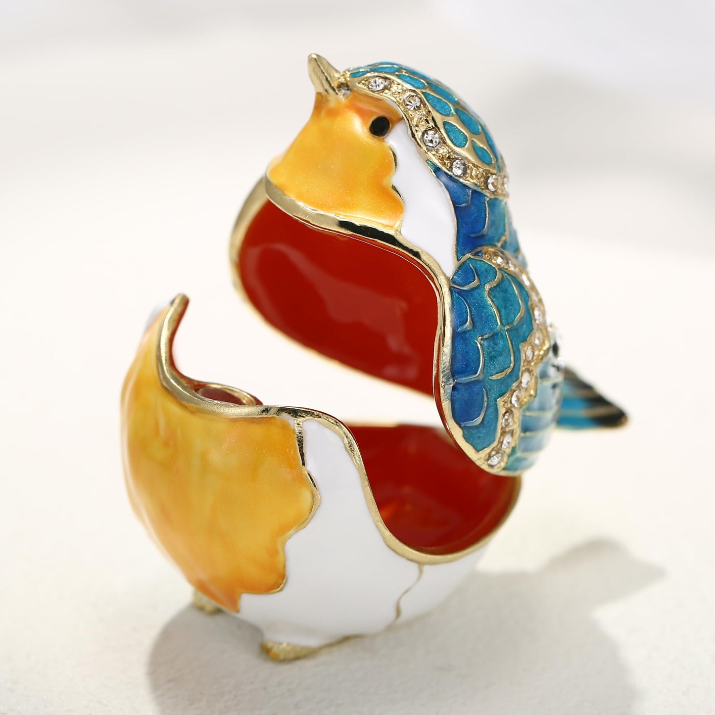 Vie jeune Hand Painted Enamel Robin Bird Trinket Box, Hinged Unique Mini Ring Necklace Jewelry Organizer, Classical Bejeweled Storage, Figurine Collectible Keepsake Home Decor (Robin Bird)