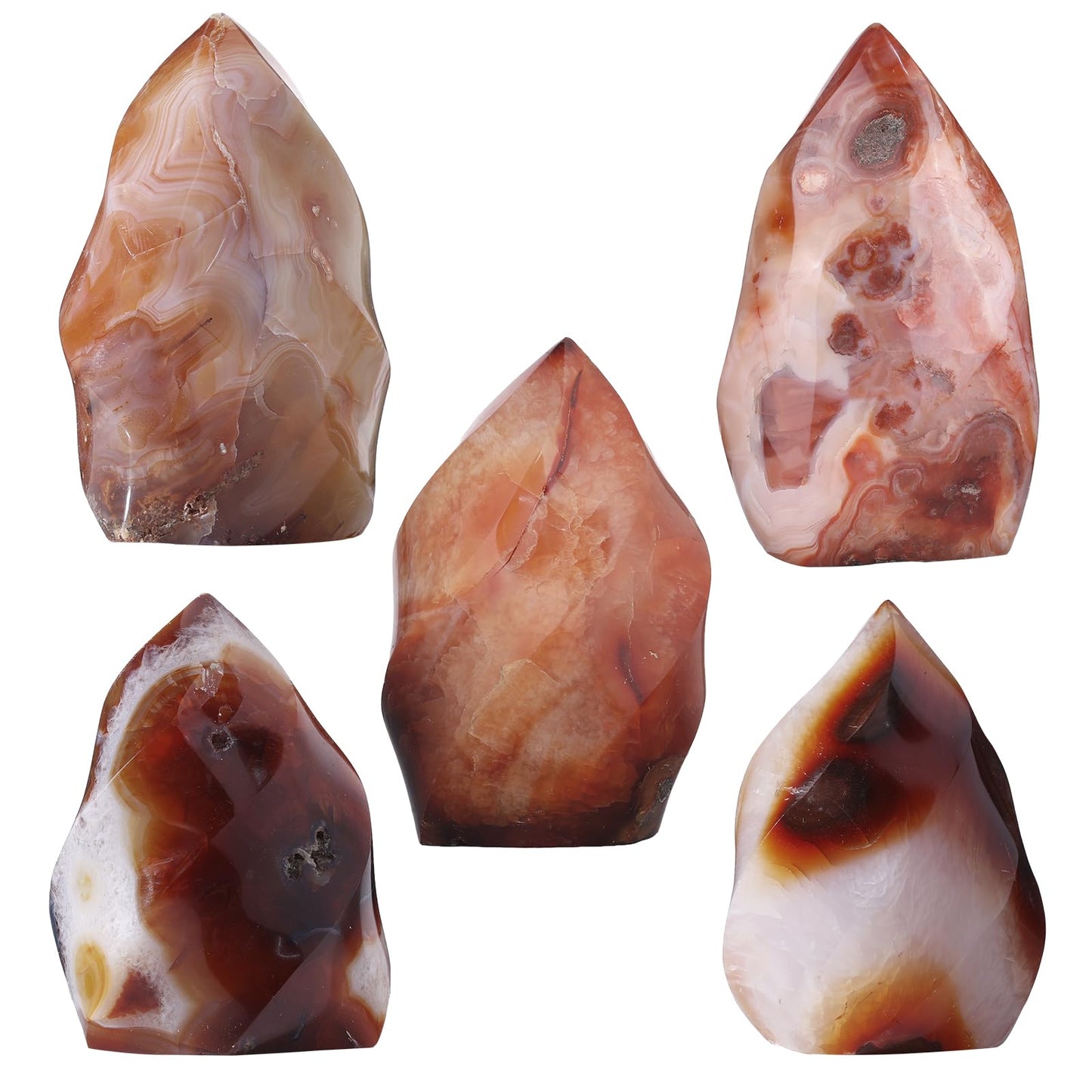 SUNYIK Natural Carnelian Flame Shaped Tower, Reiki Healing Crystal Obelisk Torch Collectible Rock for Positive Energy Home Office Decoration, 300-400g