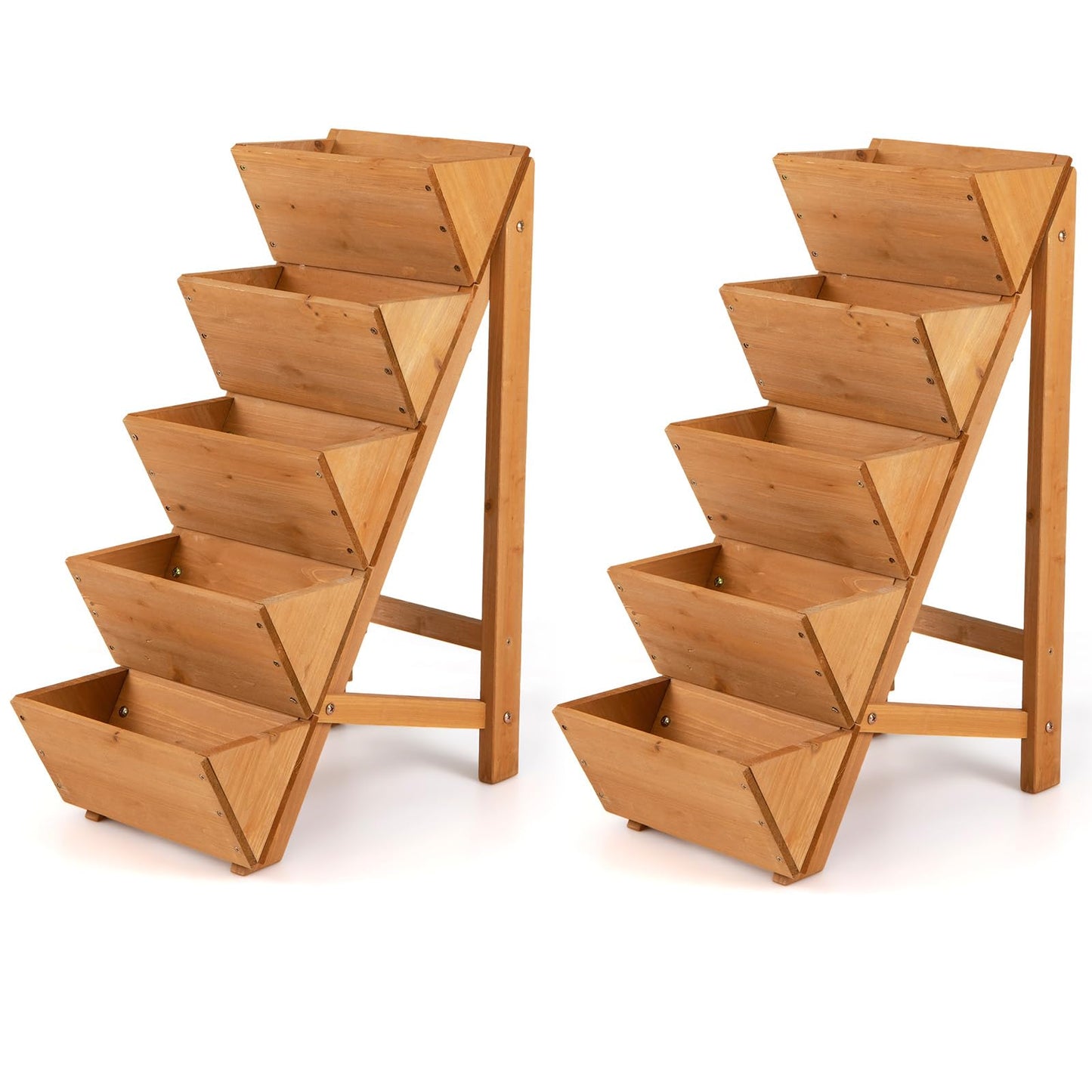 Giantex 5-Tier Wooden Vertical Raised Garden Bed Set of 2, Freestanding Plant Stand with Legs for Herbs Vegetables Fruits, Indoor Outdoor Tiered Wood Planter Box Flower Rack for Patio, Balcony & Yard