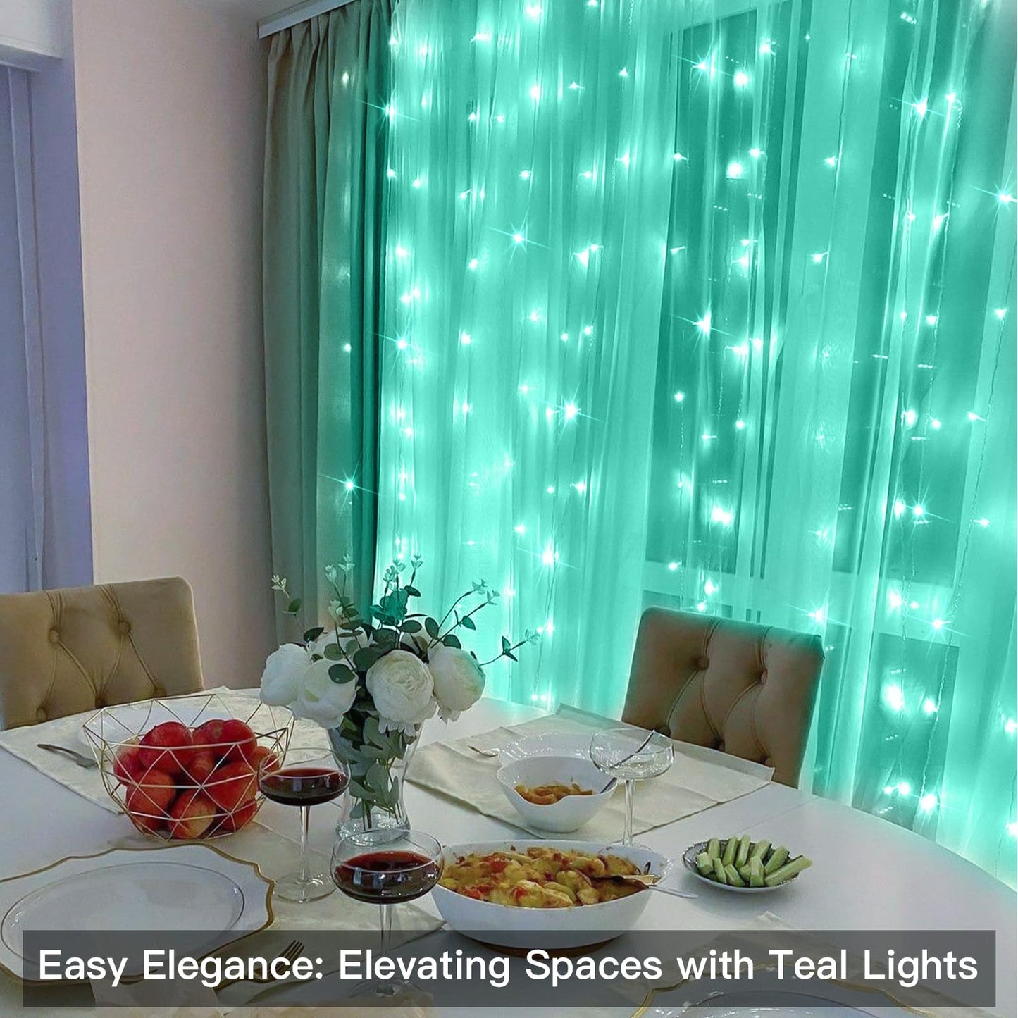suddus Curtain Lights for Christmas, 200 Led 6.5ft x 6.5ft Hanging String Lights Outdoor, Fairy Curtain Lights for Backdrop, Window, Wall, Party, Garden, Bedroom, Birthday Decorations, Teal
