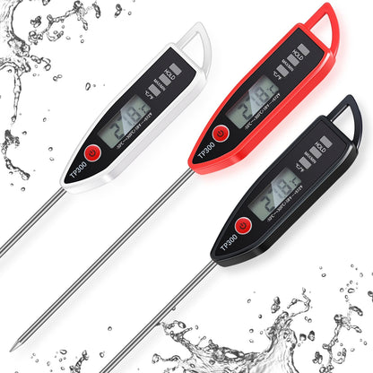 6 Pcs Instant Read Meat Thermometer with Long Probe 9.65 Inch Kitchen Cooking Food Candy Waterproof Digital Thermometer for BBQ Water Milk Yogurt Liquid (Round&Square Ring,Black,White,Red)