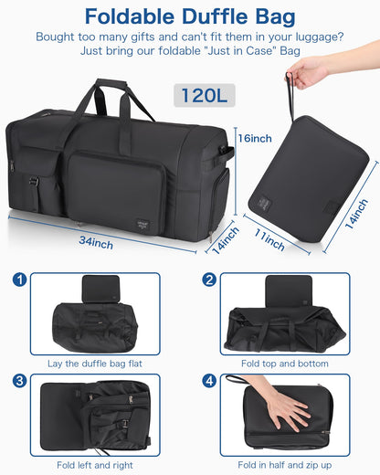 120L Travel Duffle Bag for Men and Women, Urtala 34” Large Duffle Bag for Traveling with Shoes Compartment, Foldable Travel Duffel Bags, Waterproof and Tear Resistant