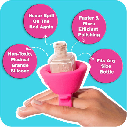 Tweexy Wearable Nail Polish Holder Ring - Hands-Free, Portable Manicure Accessory, Secure Grip for All Bottle Sizes, Convenient Nail Polish Organizer Stand (Bonbon pink)