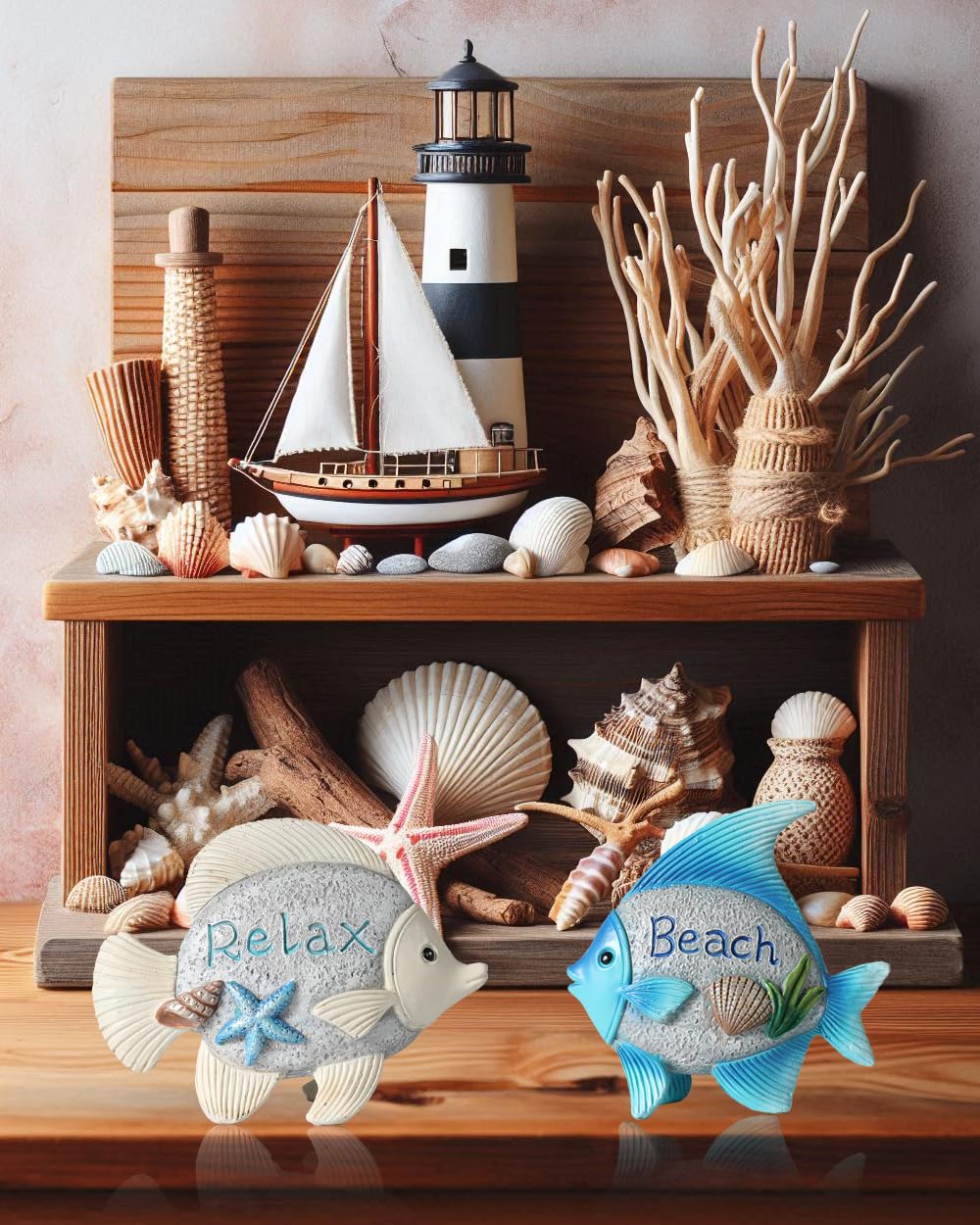 GoGnome Coastal Charm Resin Fish Figurines - Set of 2 Decorative Relax & Beach Decor Nautical Themed 4.4'' Statues for Home Hotel (Fishes)