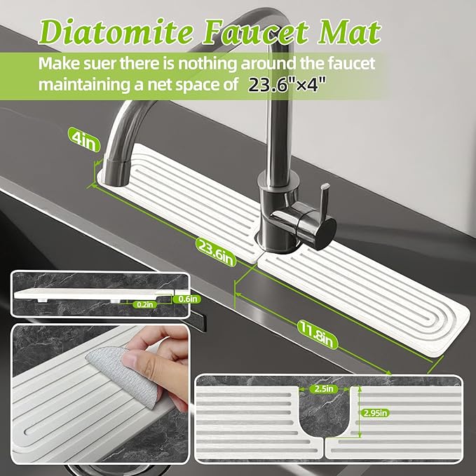 Stone Faucet Mat for Kitchen Sink, Diatomite Quick Dry Kitchen Sink Splash Guard
