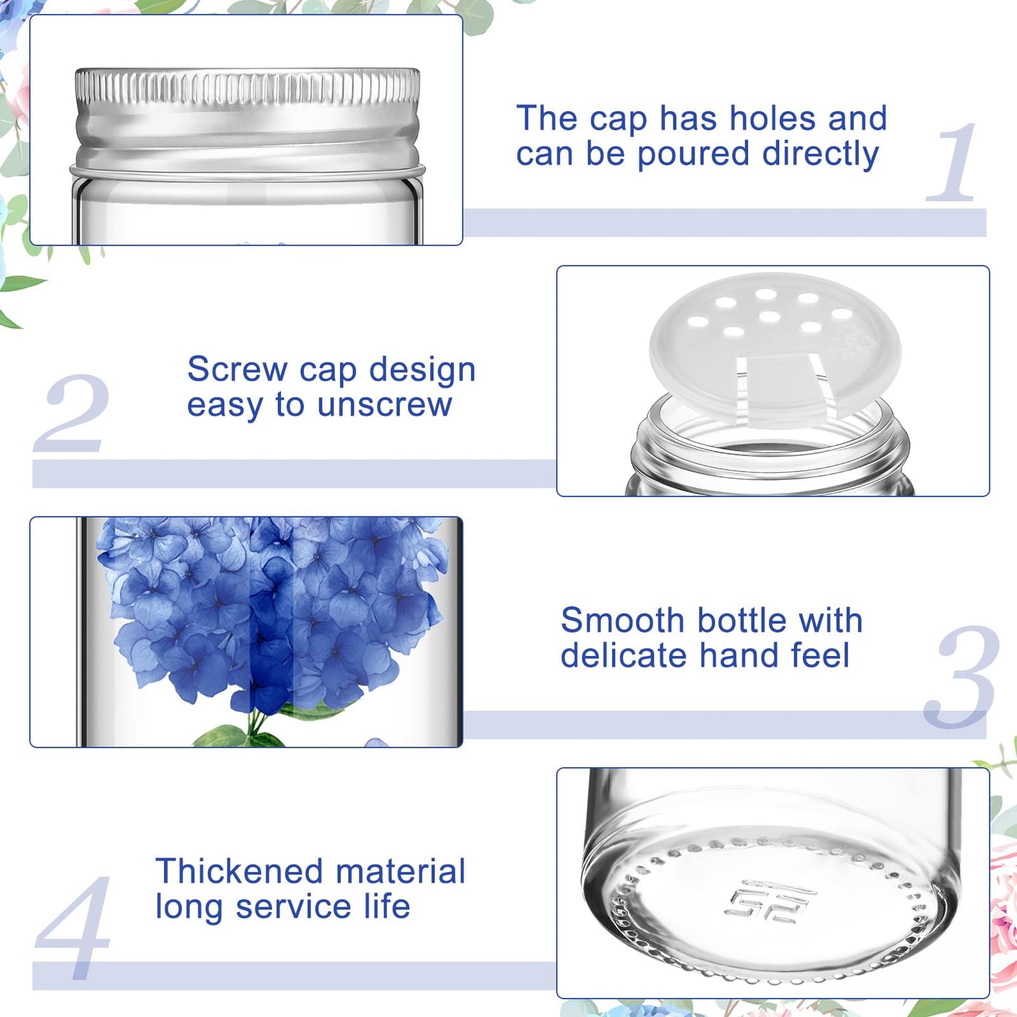 Uiifan 6 Pcs Hand Painted Salt Pepper Shakers Set Blue Hydrangeas Salt Glass Pepper Shakers Hand Painted Clear Christmas Gifts for Women Kitchen Wedding Home Decor
