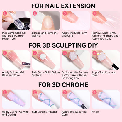 Makartt Clear Gel Builder Kit: Self-Levelling, Long Lasting Extension Hard Gels for Strengthener, Broken Nails Repair Gel Kit with Paper Forms, Dual forms, Nail File and Dual-End Brush 1.06 oz