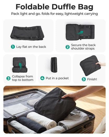 BAGSAMRT 60L Foldable Duffle Bag for Travel, Large Travel Duffel Bag for Men, 4 in 1 Travel Backpack, Carry on Weekender Bag, Black