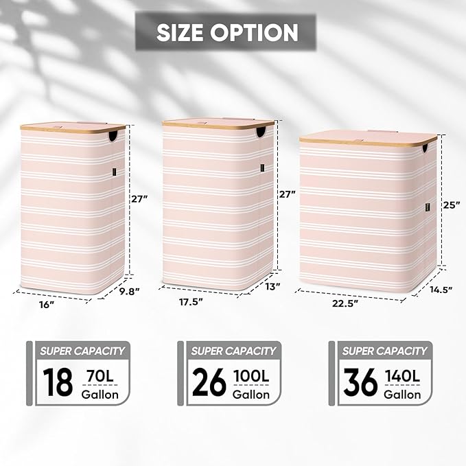 BALEINE Laundry Hamper with Lid, Tall Laundry Baskets with Bamboo Pull Handles