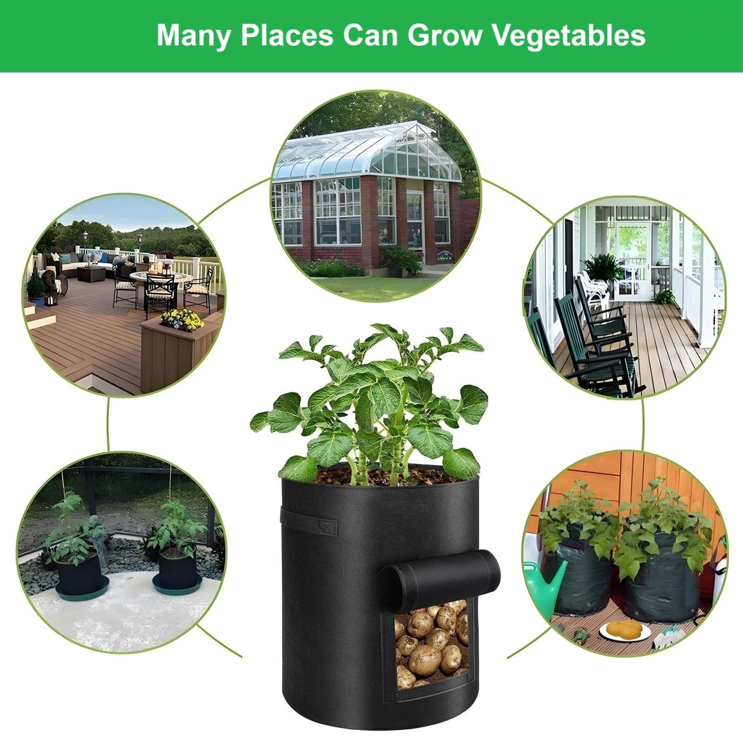 YOQXHY Potato Grow Bags,(5 Pack 10 Gallon) Garden Vegetables Growing Planter with Handles and Access Flap for Planting Potato Carrot Onion Taro Radish Peanut, (Black)