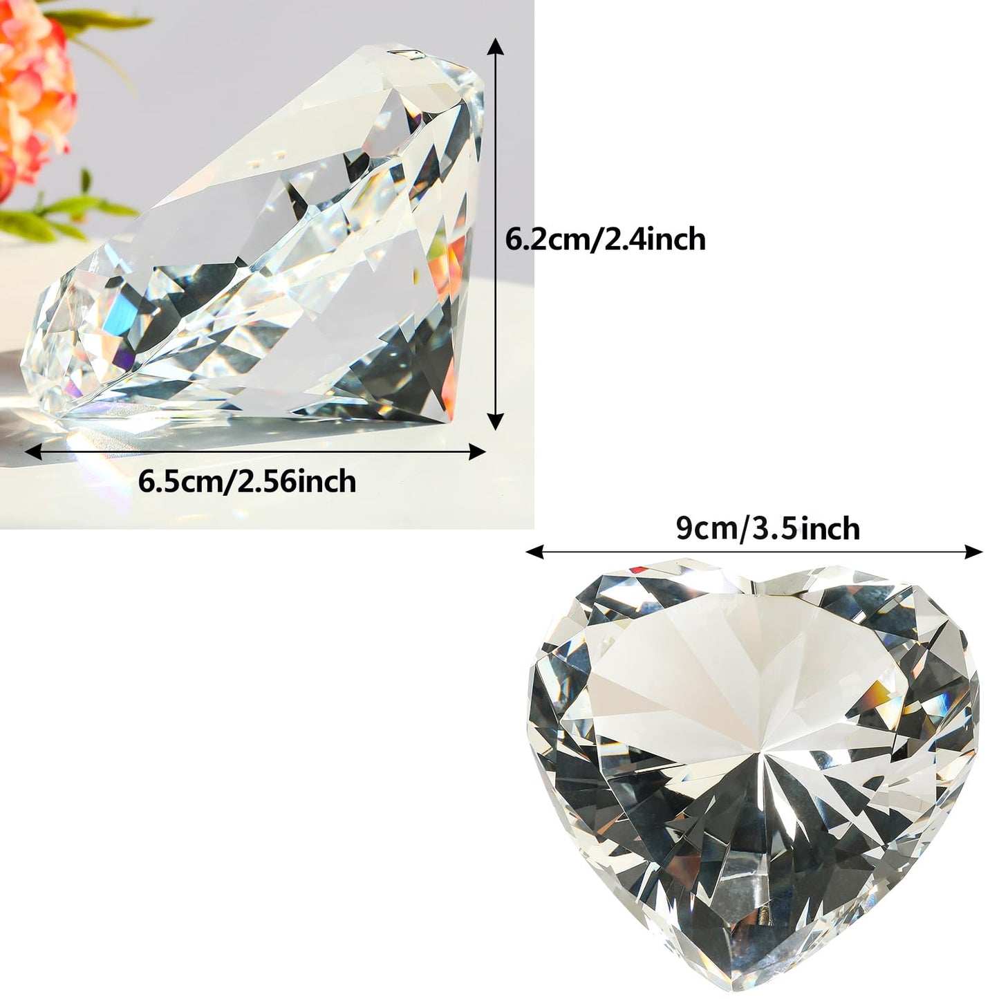 SWTHONY Bundle of 80mm and 90mm Crystal Diamond Paperweight Gems Home Decor