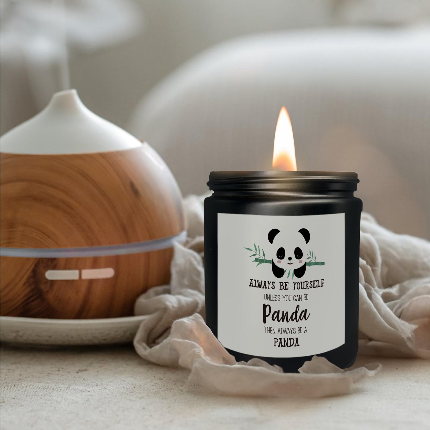 Mancheng-zi Inspirational Panda Candles Gifts for Girls Women, Gifts for Panda Lovers, Panda Bear Gifts, Always Be Yourself Unless You Can Be Panda Then Always Be a Panda Scented Candles (Black)