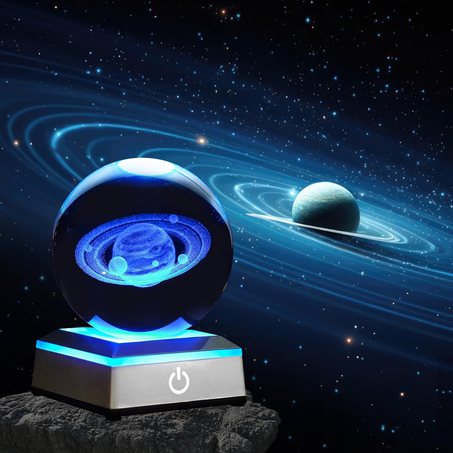 PYMIN3D 3.15 inch Saturn Crystal Ball Night Light with Colorful LED Lamp Touch Base Saturn Model Gifts for Friends Birthday Christmas