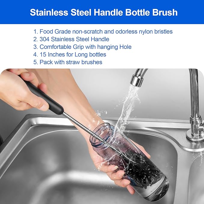 3 Pack Bottle Brush Set, Long Handle Baby Bottle Brush Cleaner