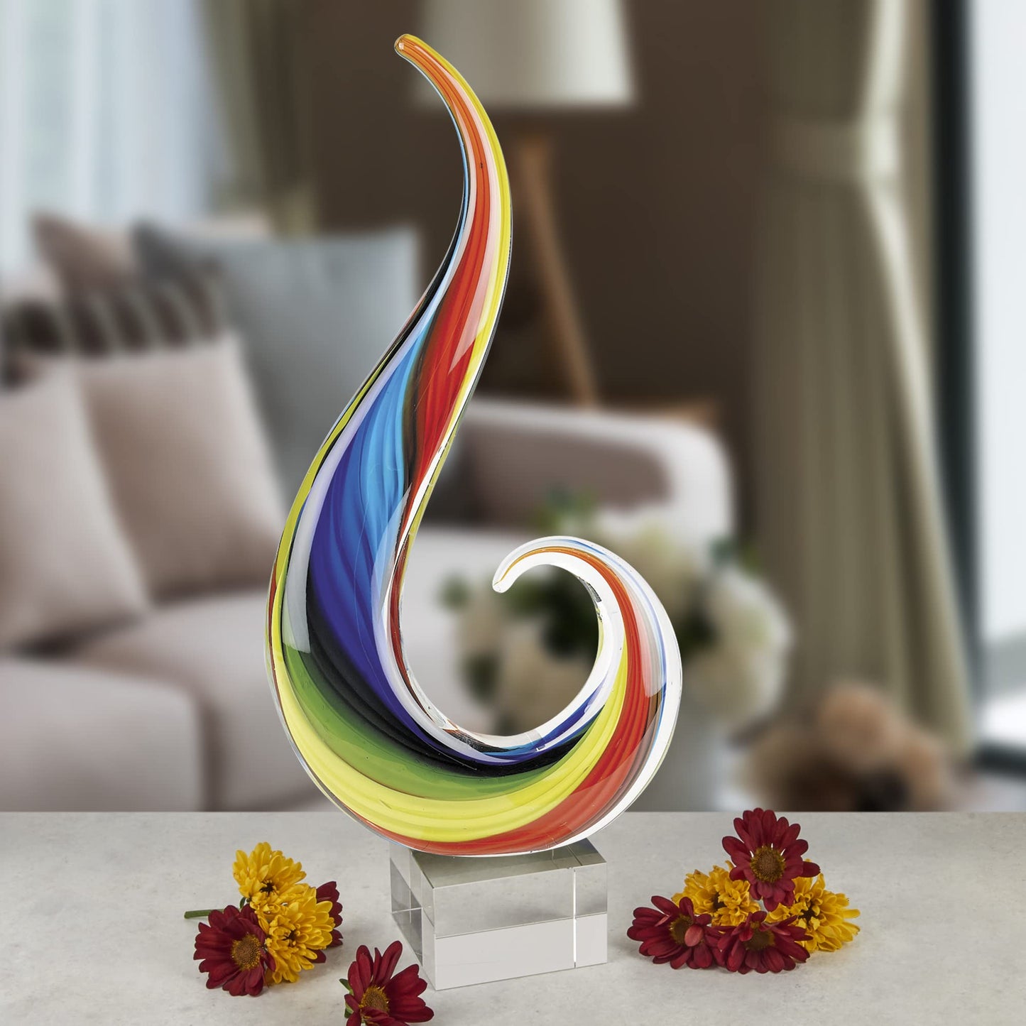 Badash Rainbow Murano-Style Art Glass Sculpture Centerpiece, 12 Inch