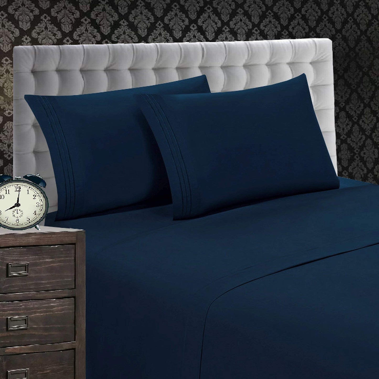 Elegant Comfort 1500 Premier Wrinkle & Fade Resistant 4 pc Sheet Set, Deep Pocket Up to 18" and Colors, Full Navy